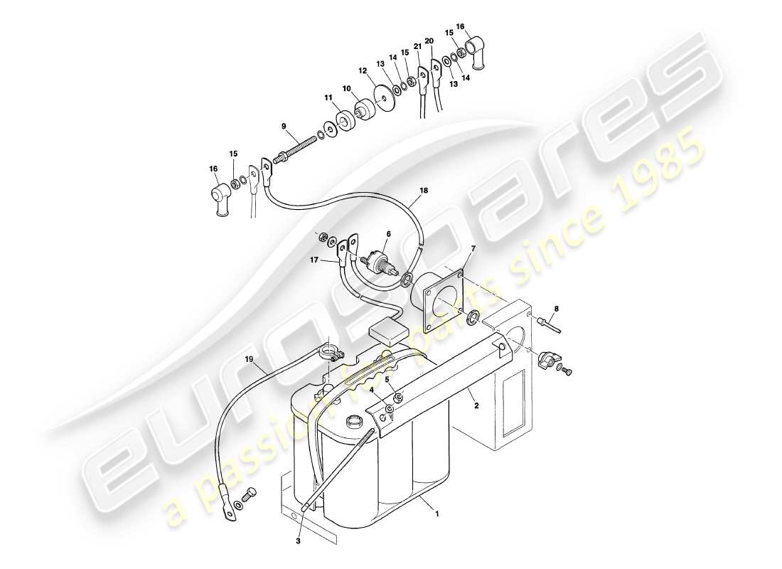 aston martin v8 coupe (1999) battery parts diagram