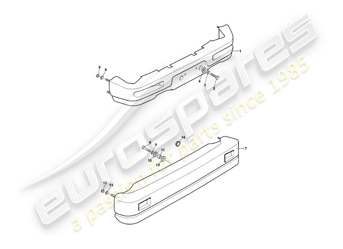 aston martin v8 coupe (1999) bumpers part diagram