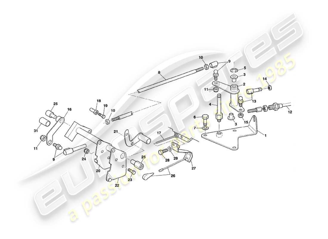 aston martin v8 coupe (2000) throttle linkage & controls part diagram