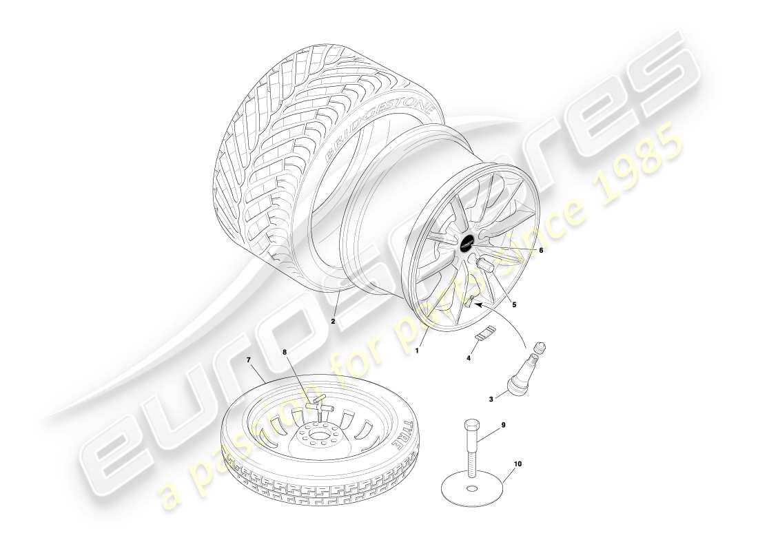 aston martin db7 vantage (2000) wheels & tyres part diagram