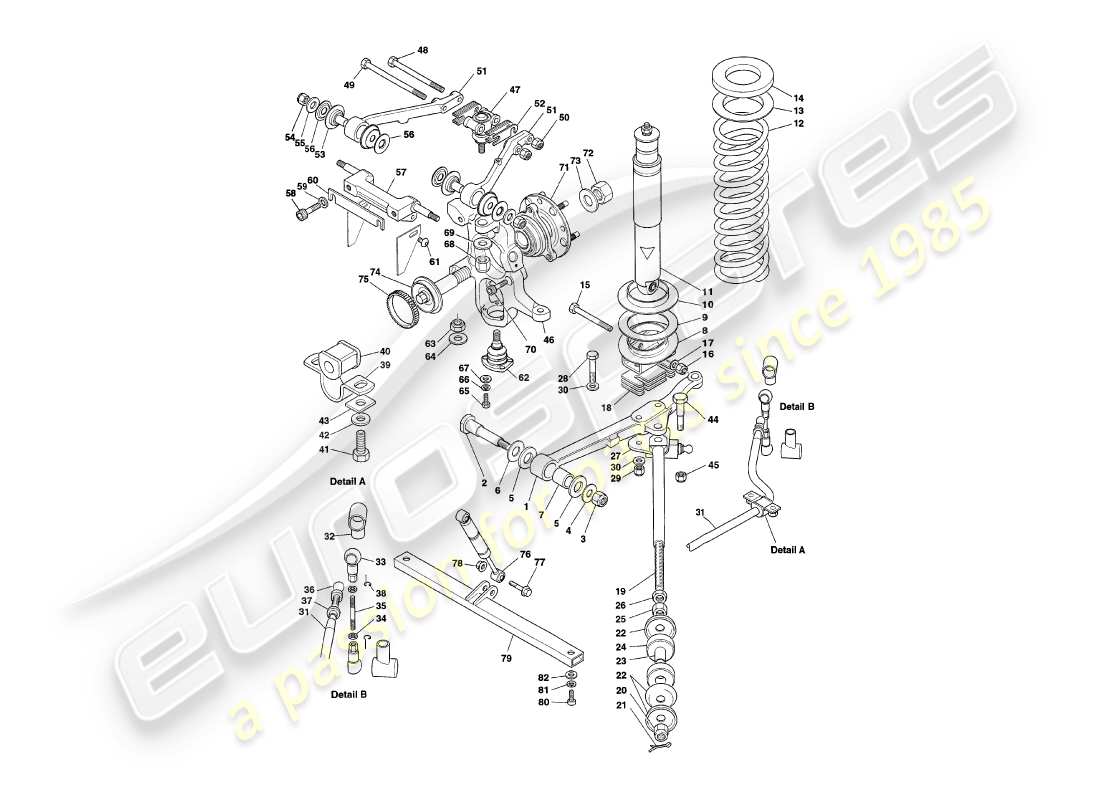 aston martin v8 coupe (2000) front suspension part diagram