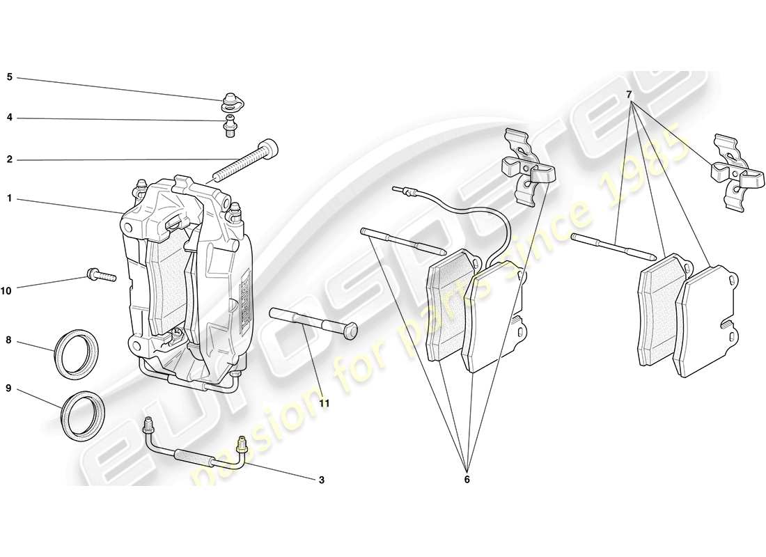 ferrari f430 coupe (rhd) front and rear brake callipers parts diagram