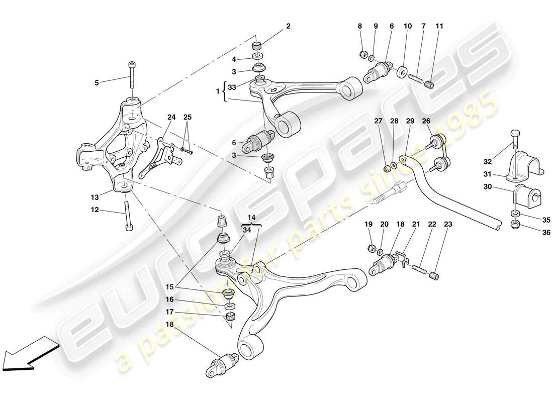 ferrari 612 sessanta (usa) front suspension - arms and stabiliser bar parts diagram