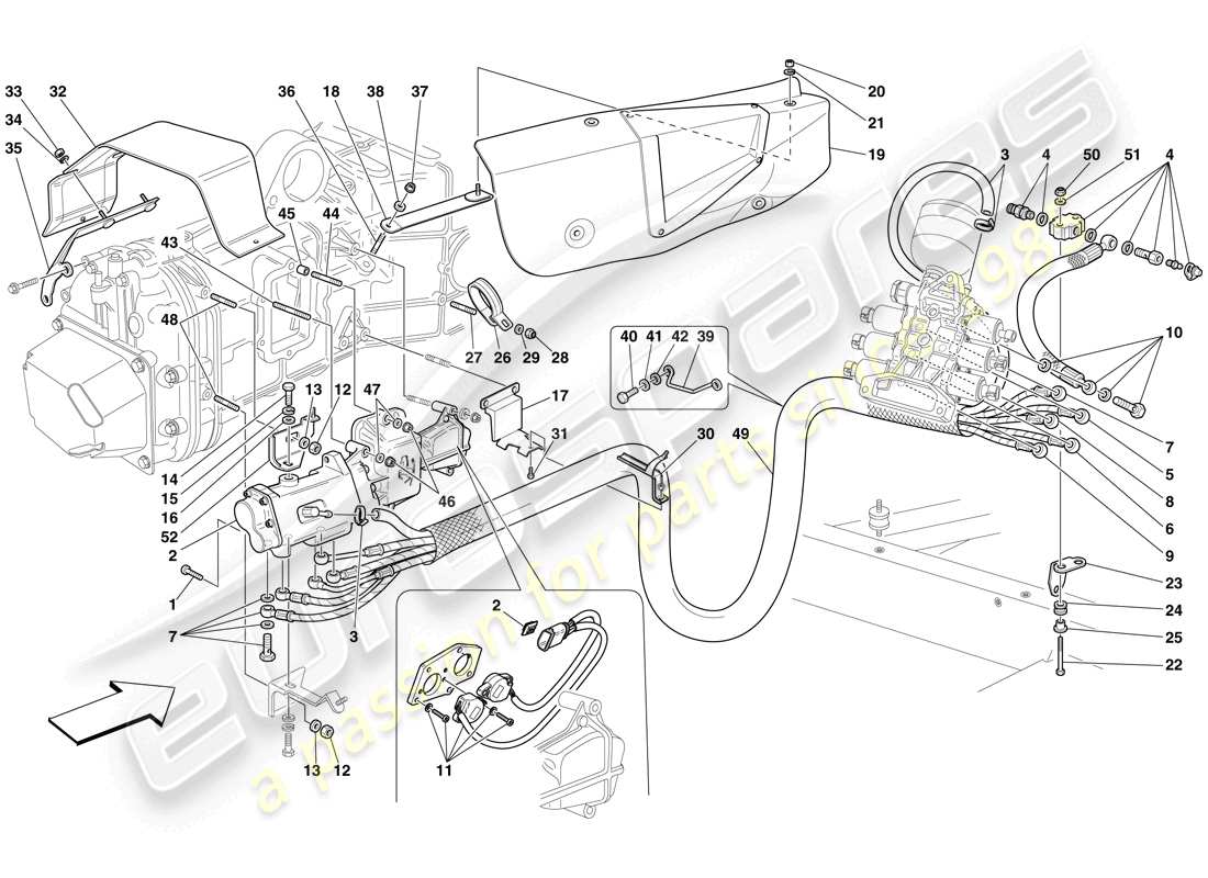 ferrari f430 scuderia spider 16m (rhd) hydraulic f1 gearbox and clutch control parts diagram