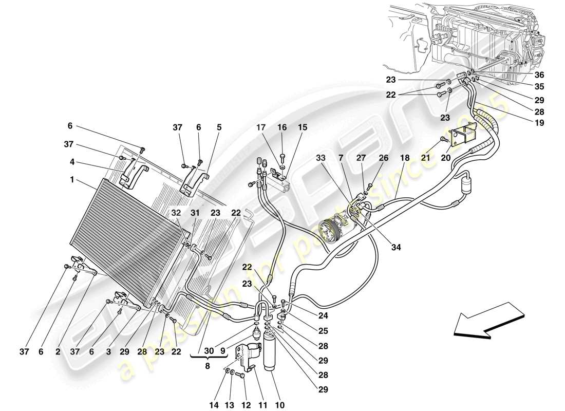 ferrari 599 gtb fiorano (usa) ac system - freon pipes parts diagram