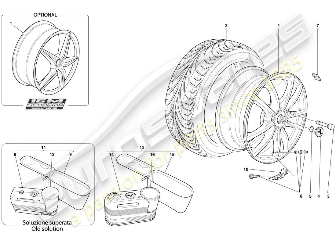 ferrari f430 scuderia spider 16m (rhd) wheels parts diagram