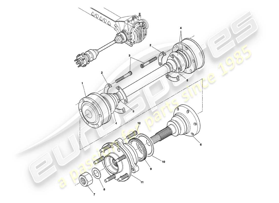 aston martin v8 volante (1997) driveshaft and hub assembly part diagram