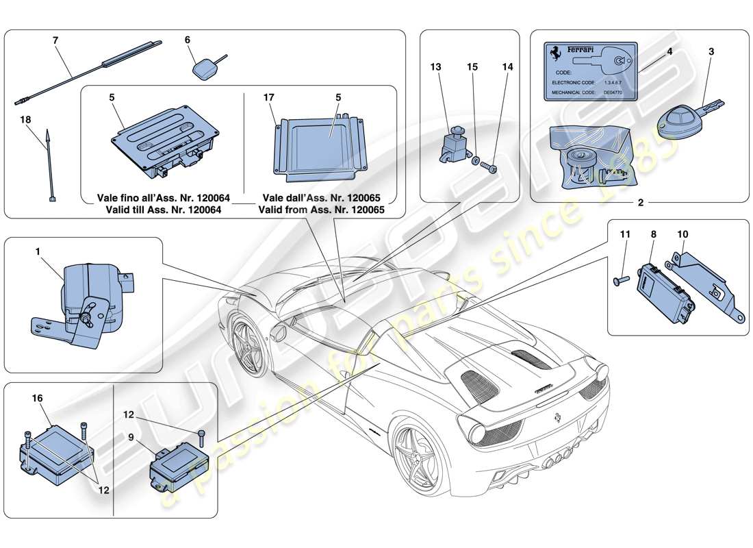 ferrari 458 spider (rhd) antitheft system parts diagram