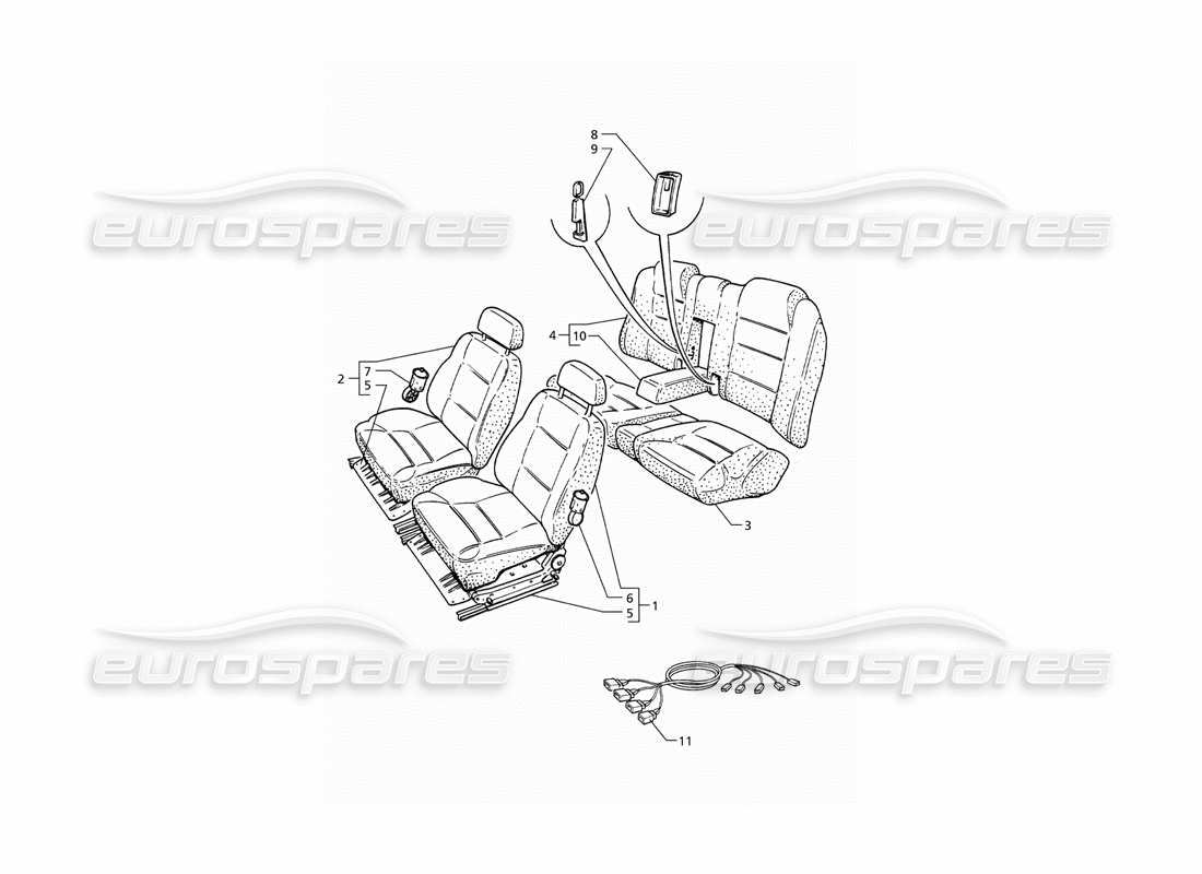 maserati qtp v8 (1998) seats: structures and accessories parts diagram