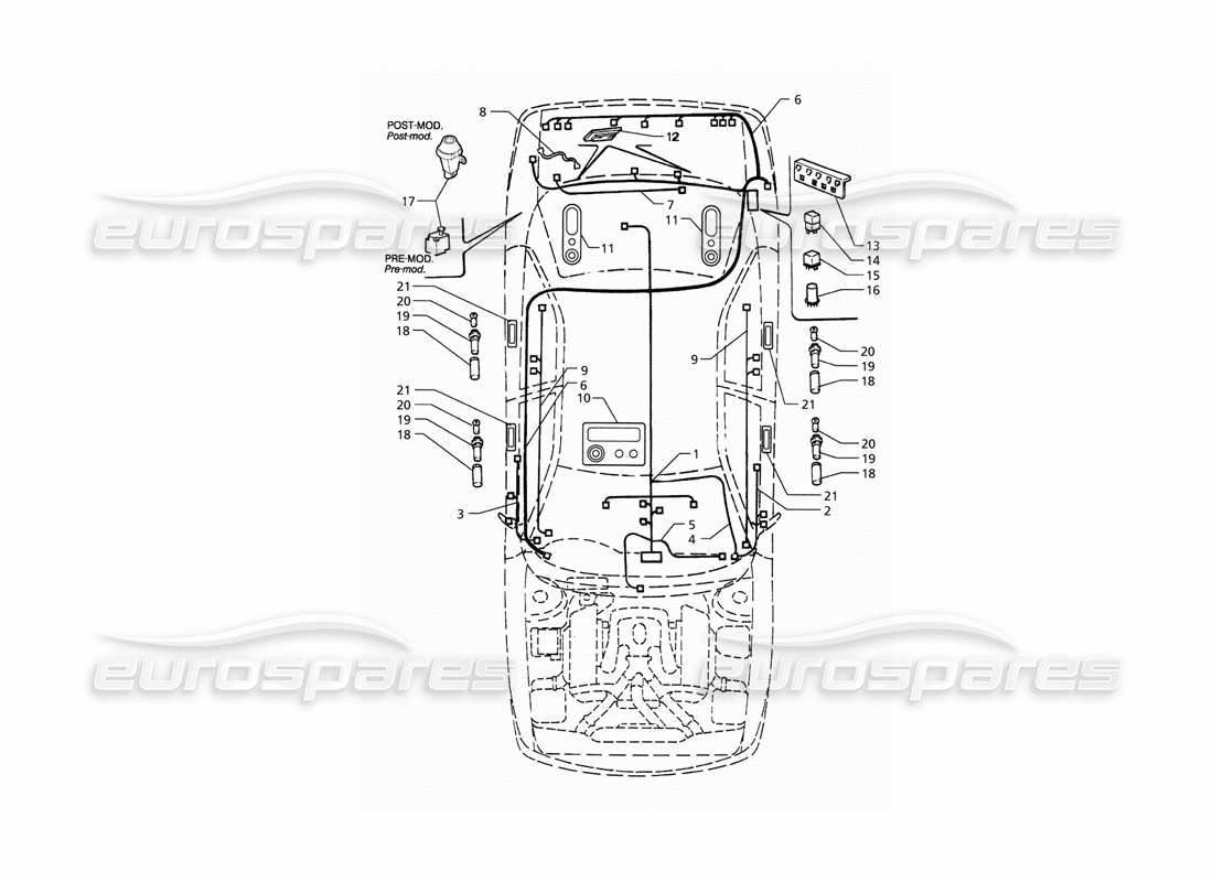 maserati qtp. 3.2 v8 (1999) electrical system: boot - doors - passanger compartment (rh drive) parts diagram