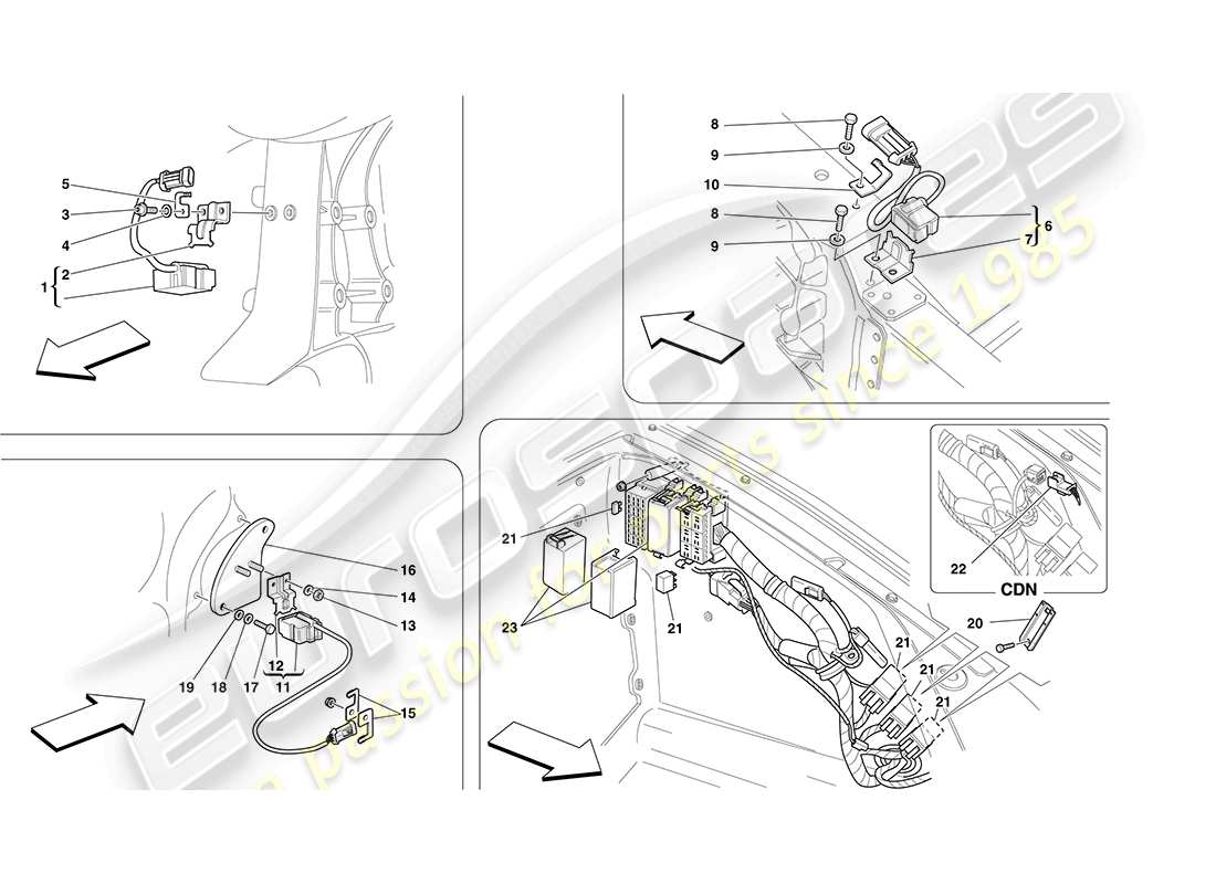 ferrari f430 coupe (europe) ecus and sensors in front compartment and engine compartment part diagram