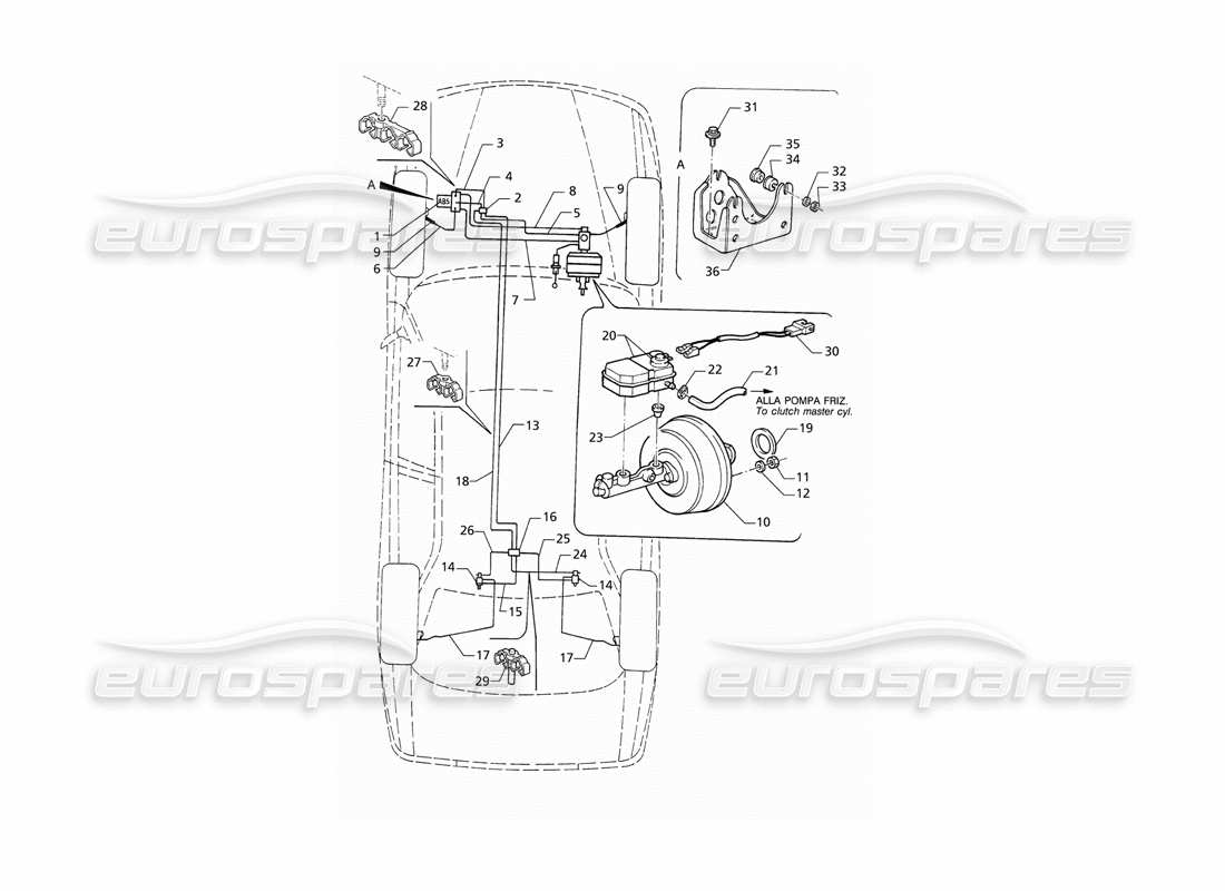 maserati qtp v8 (1998) abs hydraulic brake lines (rhd) parts diagram