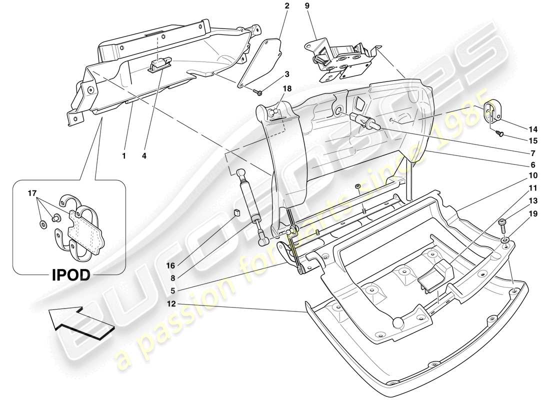 ferrari f430 spider (rhd) glove compartment parts diagram
