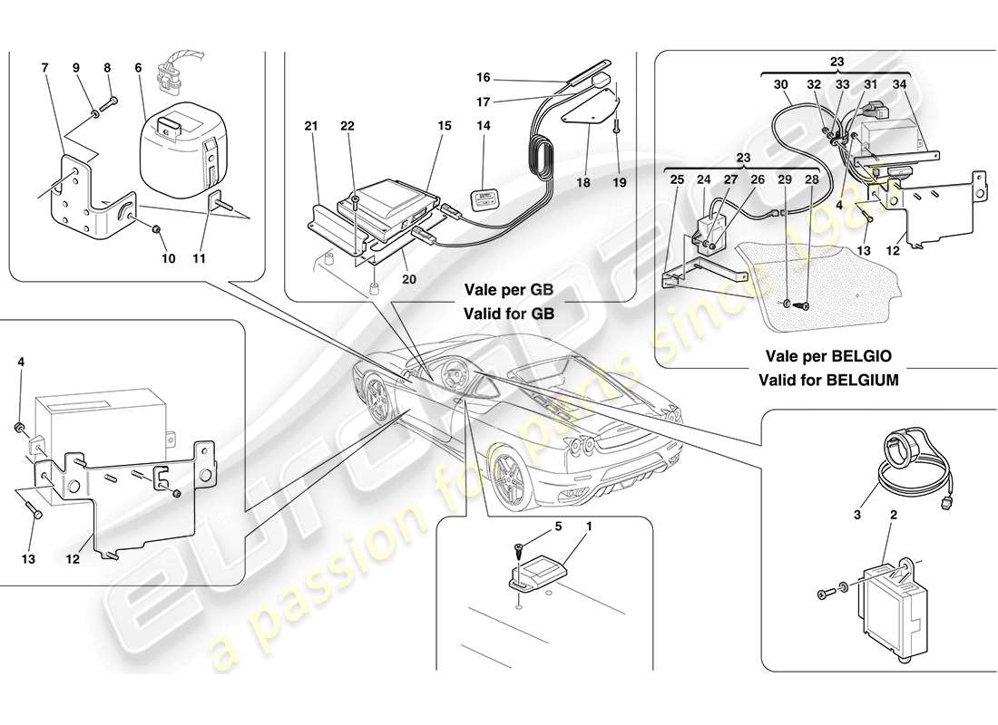 ferrari f430 coupe (rhd) antitheft system ecus and devices parts diagram