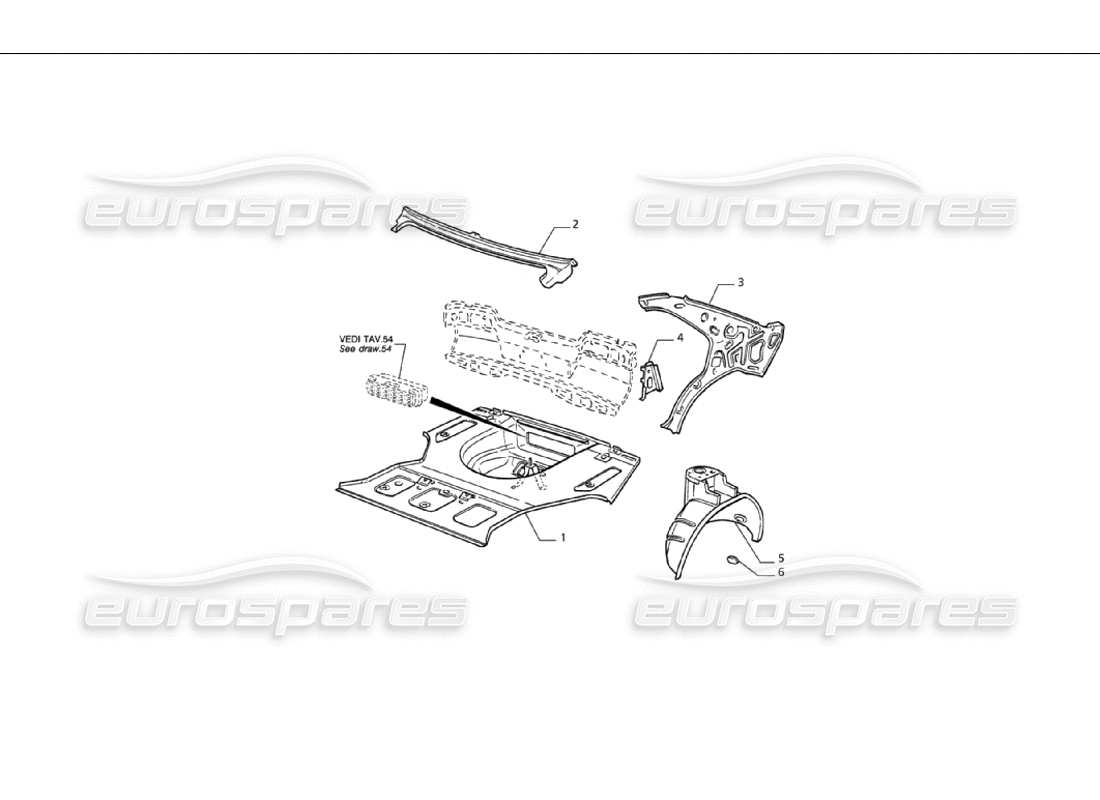 maserati qtp v6 (1996) body shell: boot floor and inner structures part diagram