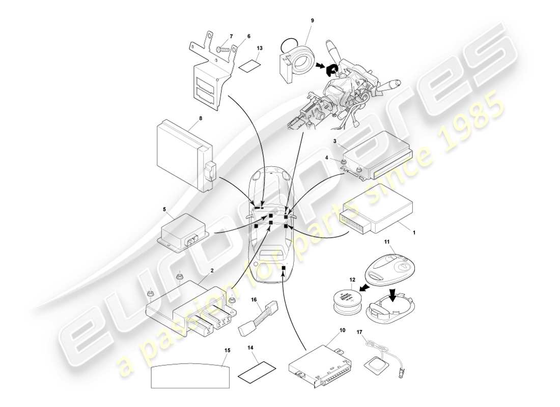 aston martin db7 vantage (1999) electronic control modules part diagram