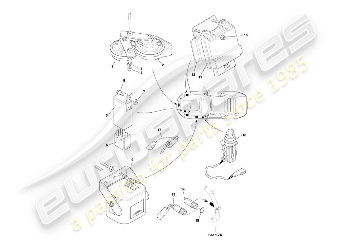 aston martin db7 vantage (1999) underbonnet components part diagram