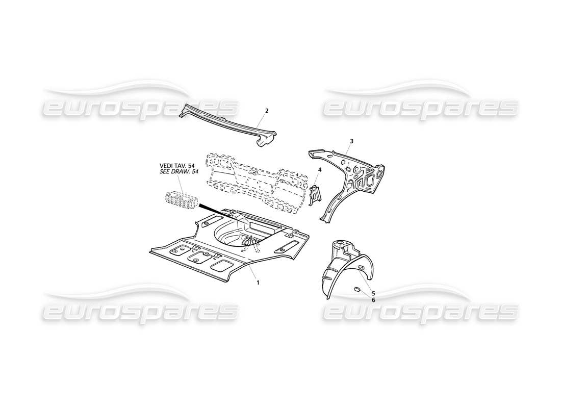 maserati qtp v8 evoluzione body shell: boot floor and inner structures parts diagram