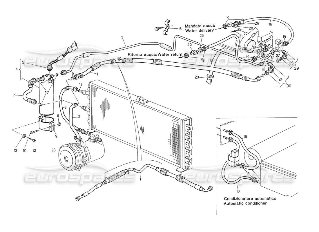 maserati biturbo spider air conditioning system rh steering (after modif.) parts diagram