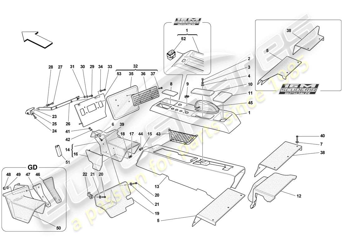 ferrari f430 scuderia (usa) tunnel - substructure and accessories parts diagram