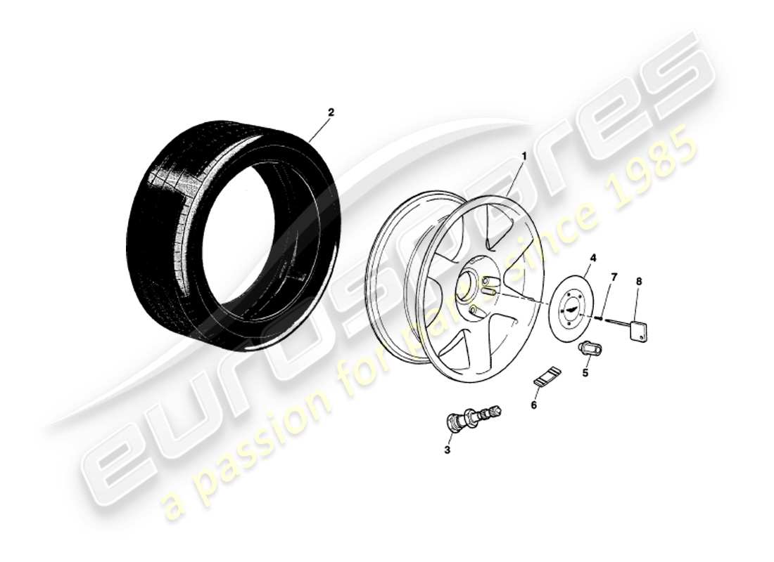 aston martin v8 volante (1998) wheels & tyres part diagram