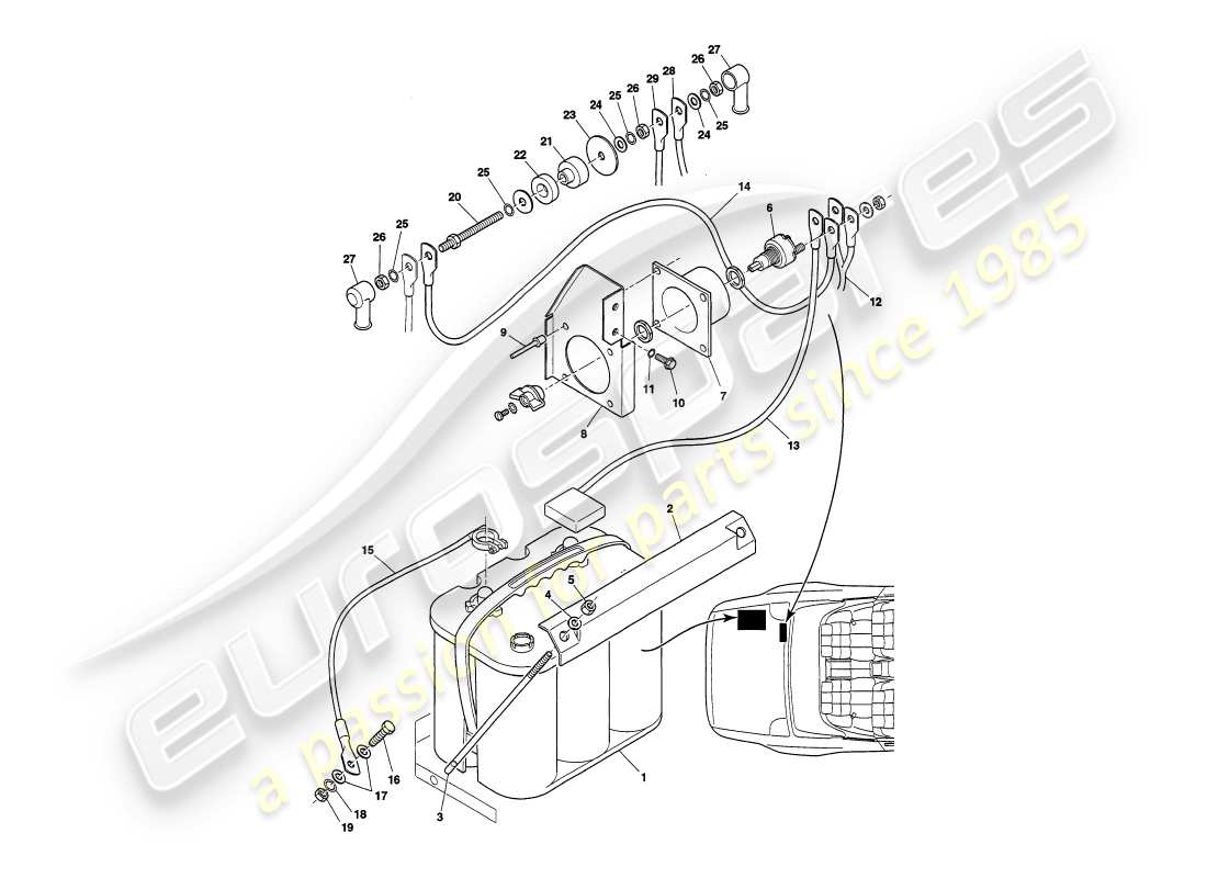 aston martin v8 volante (1998) battery part diagram