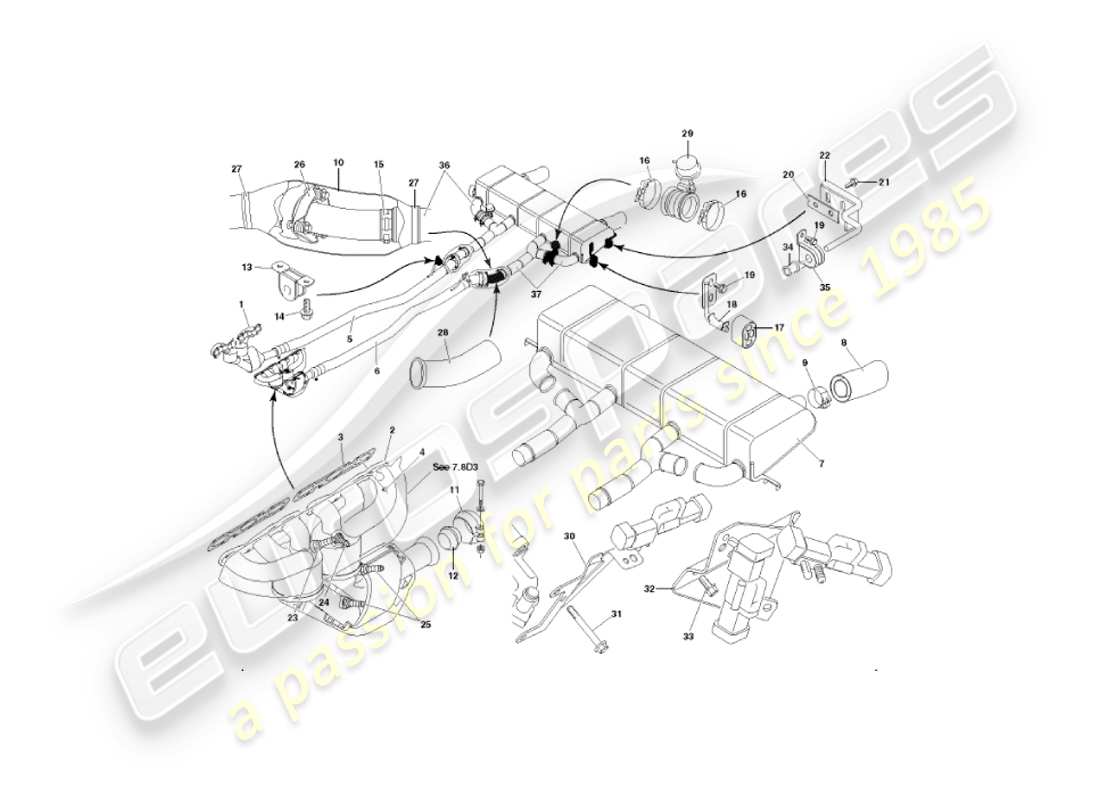 aston martin vanquish (2004) exhaust system part diagram