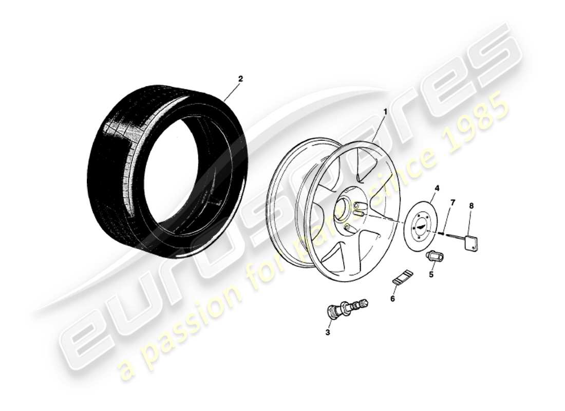 aston martin v8 volante (1997) wheels & tyres part diagram