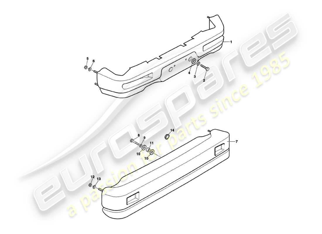 aston martin v8 volante (1998) bumpers part diagram
