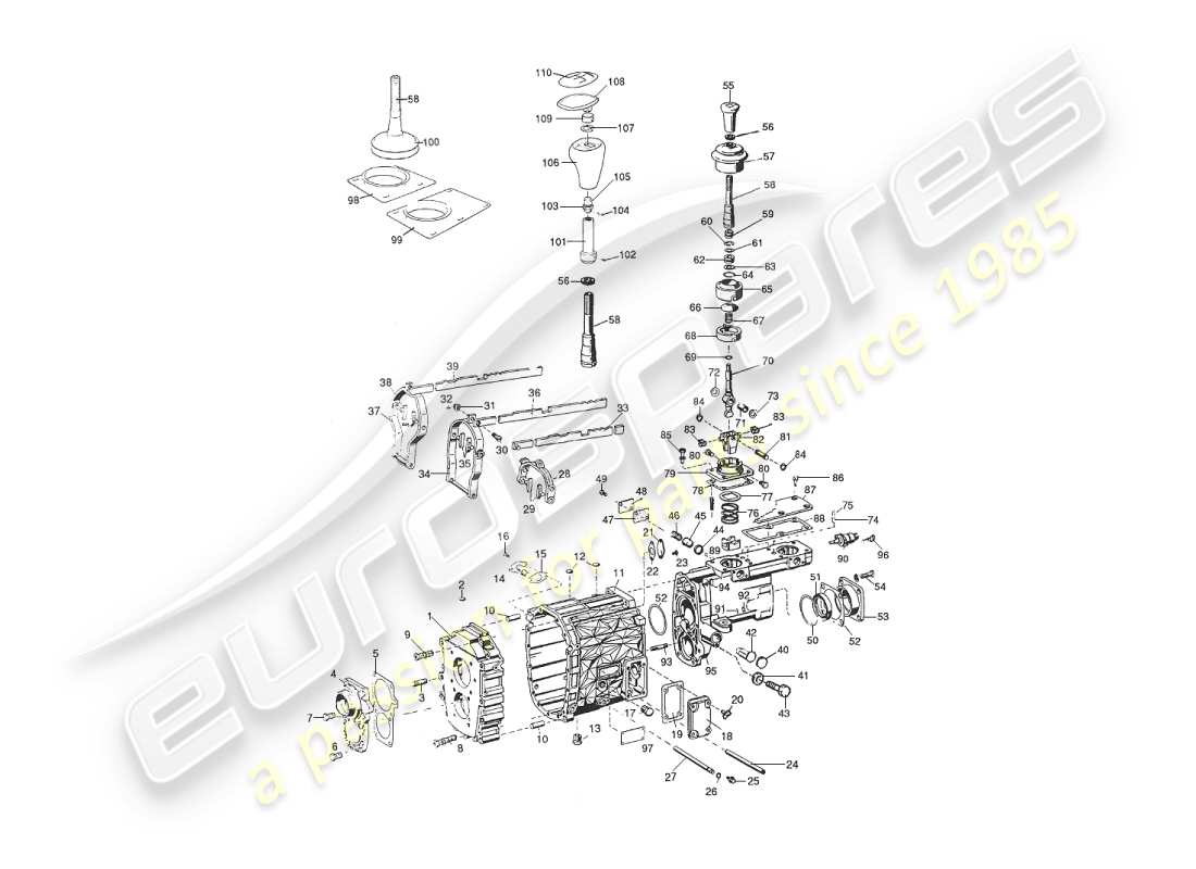 aston martin v8 virage (2000) manual gearbox, casing & selector part diagram