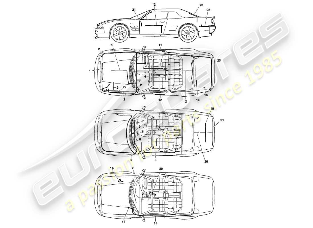 aston martin v8 volante (1998) harnesses part diagram