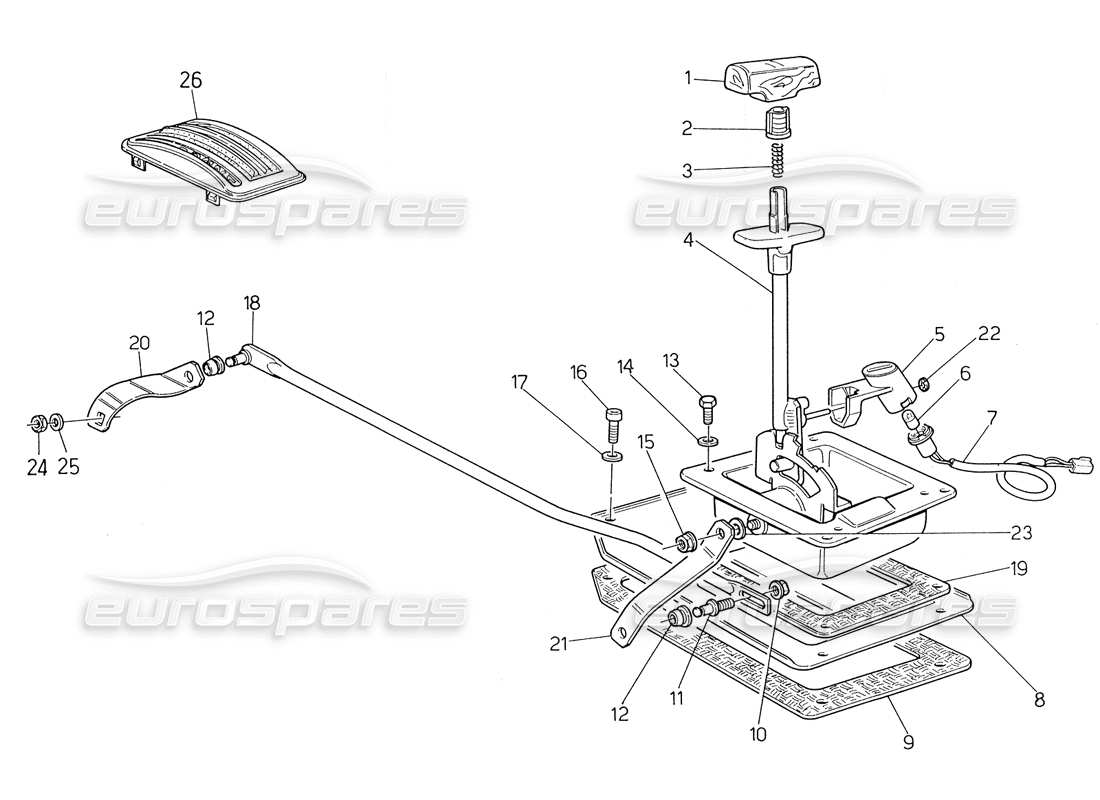 maserati biturbo spider automatic transmission control (3 hp) parts diagram