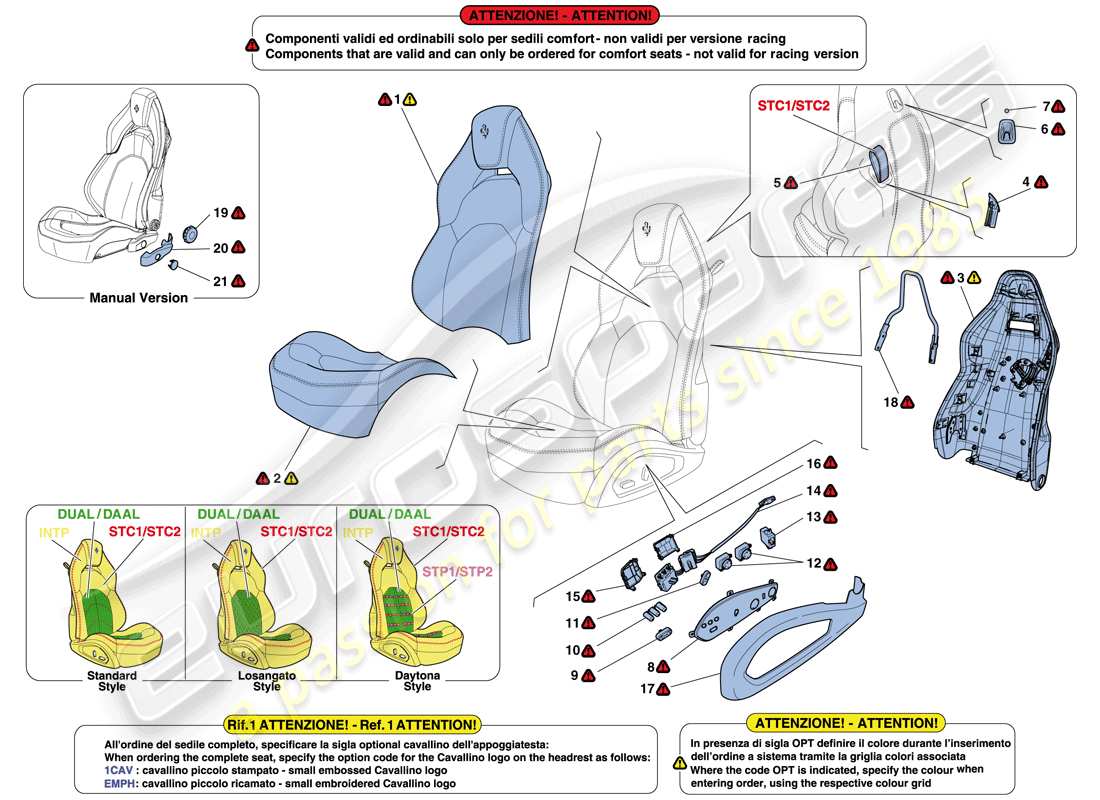 ferrari 488 spider (europe) seats - upholstery and accessories parts diagram