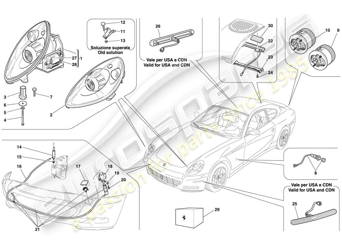 ferrari 612 sessanta (usa) headlights and taillights parts diagram