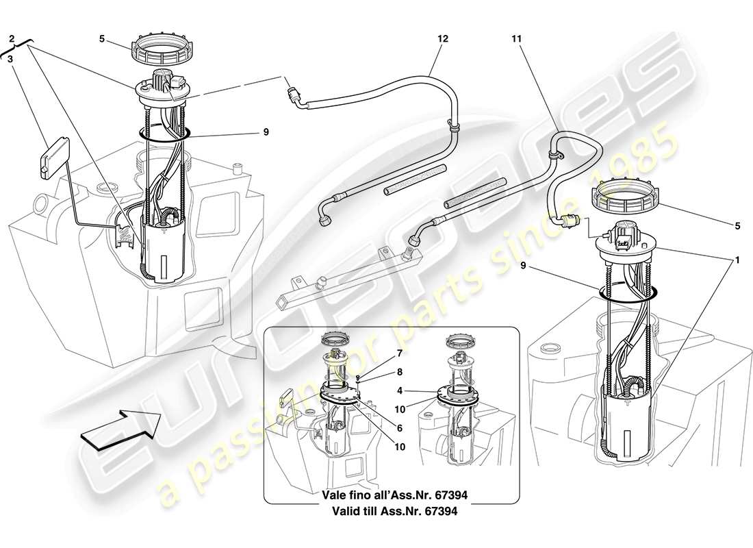 ferrari f430 coupe (usa) fuel system pumps and pipes part diagram