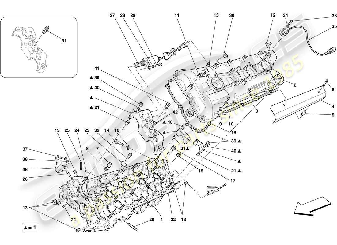 ferrari f430 coupe (rhd) left hand cylinder head parts diagram