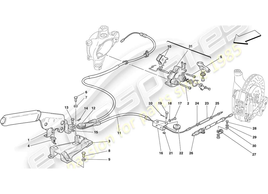 ferrari f430 coupe (rhd) parking brake control parts diagram