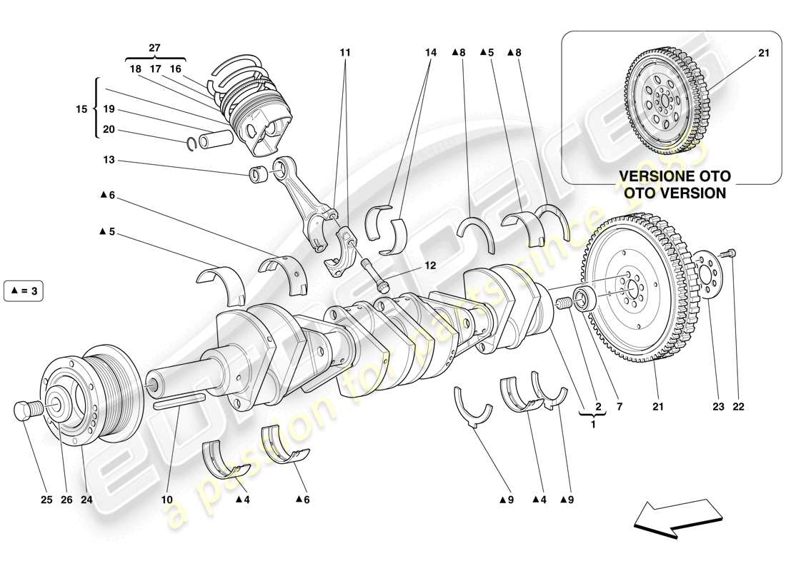 ferrari 612 scaglietti (usa) crankshaft - connecting rods and pistons parts diagram