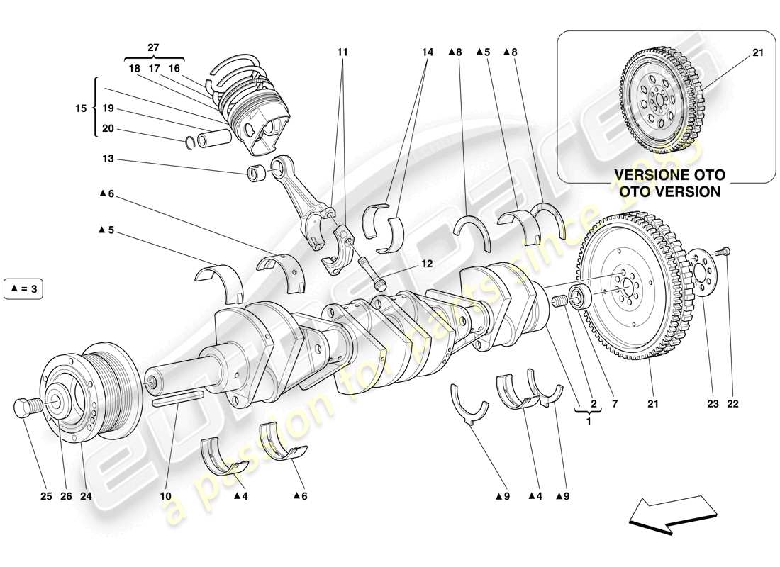 ferrari 612 scaglietti (europe) crankshaft - connecting rods and pistons part diagram