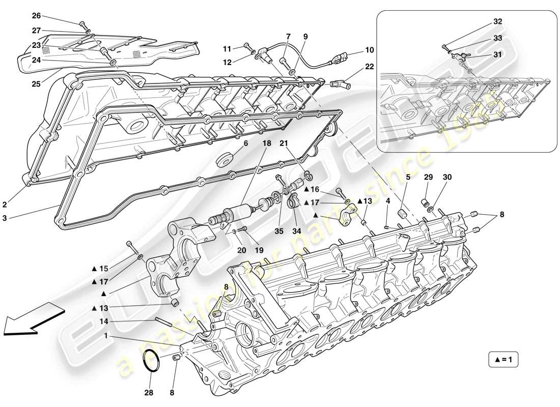 ferrari 599 gtb fiorano (rhd) right hand cylinder head parts diagram