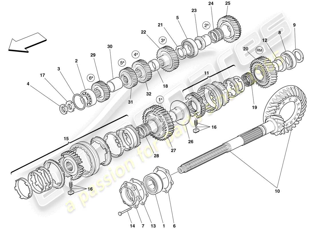ferrari 612 sessanta (europe) secondary gearbox shaft gears parts diagram