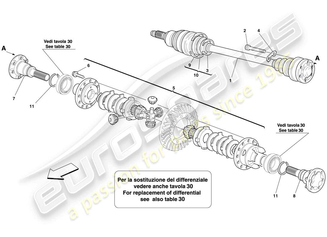 ferrari 612 sessanta (europe) differential and axle shaft part diagram