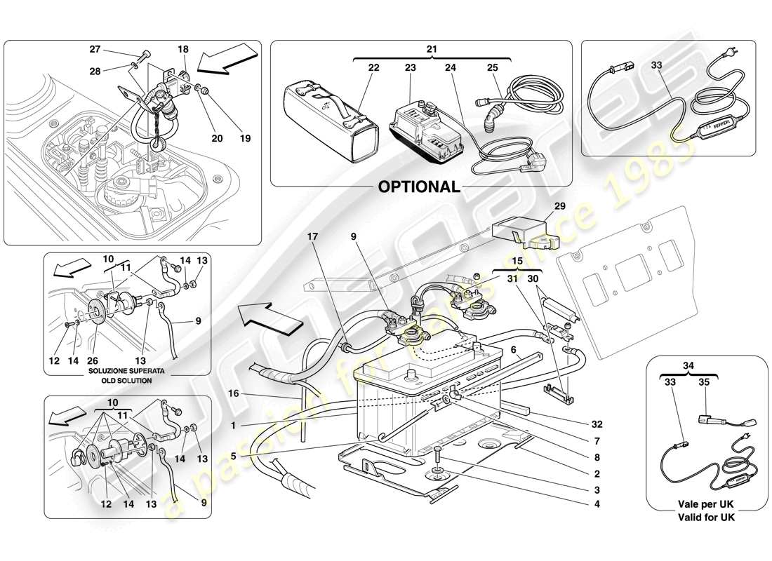 ferrari f430 spider (rhd) battery parts diagram