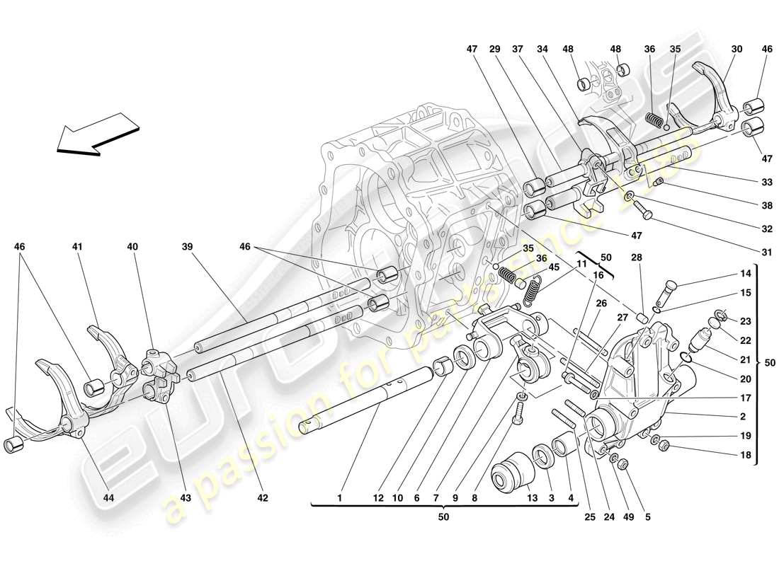 ferrari 612 sessanta (europe) internal gearbox controls part diagram