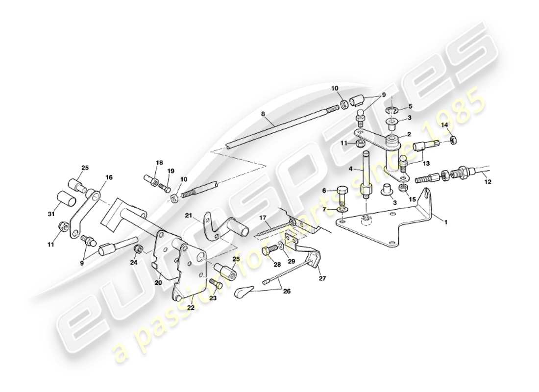 aston martin v8 coupe (1999) throttle linkage & controls part diagram