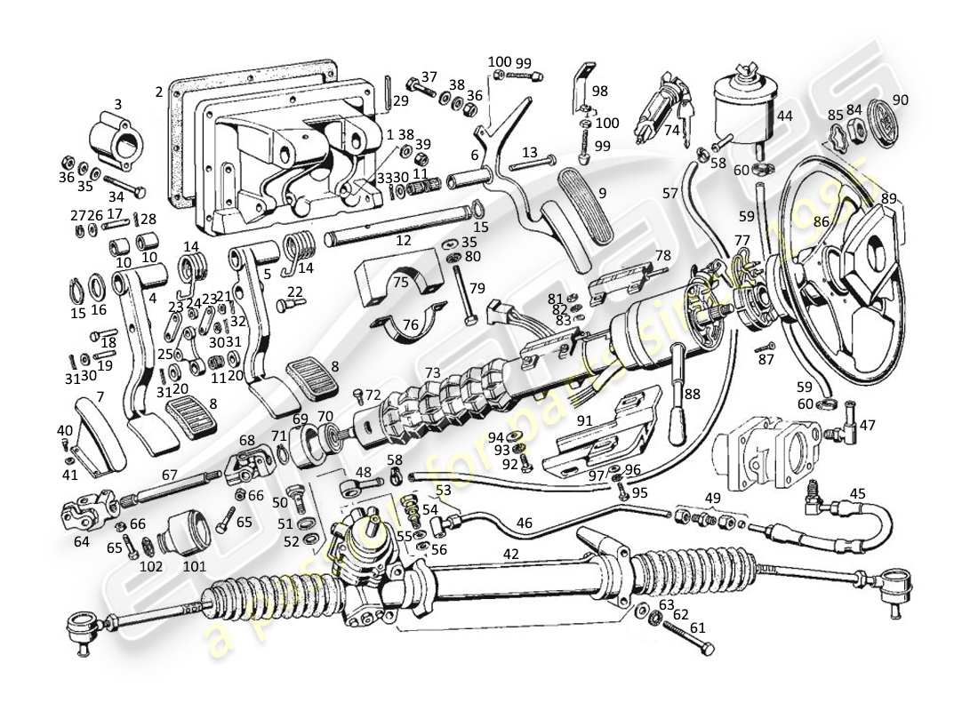 maserati kyalami steering parts and pedals parts diagram