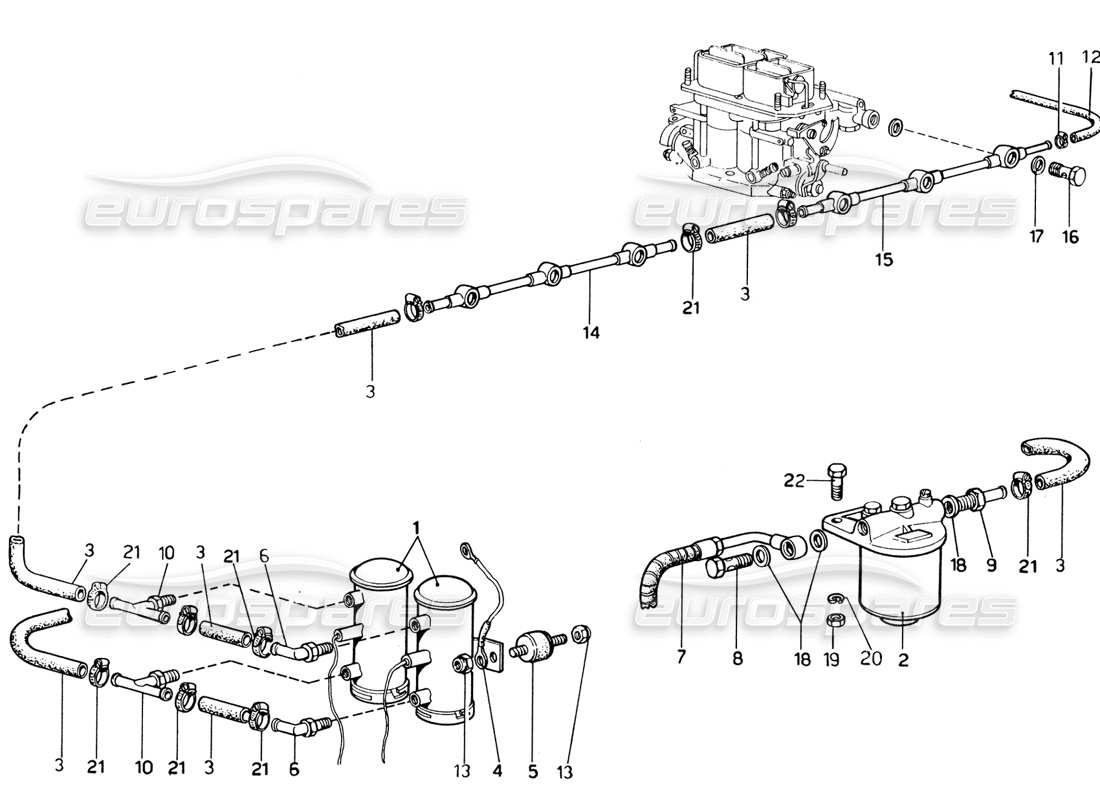 ferrari 365 gtb4 daytona (1969) fuel pumps & fuel pipes (1974 revision) part diagram