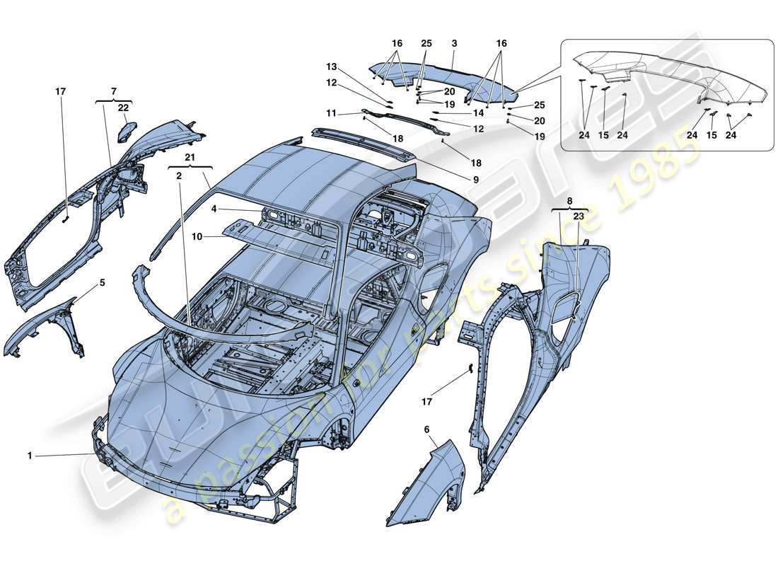ferrari 488 gtb (europe) bodyshell - external trim parts diagram