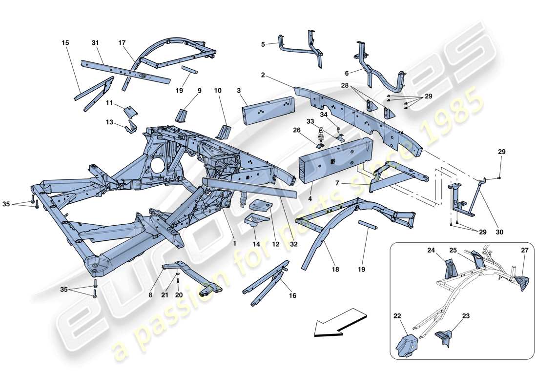 ferrari 458 speciale (usa) chassis - structure, rear elements and panels part diagram