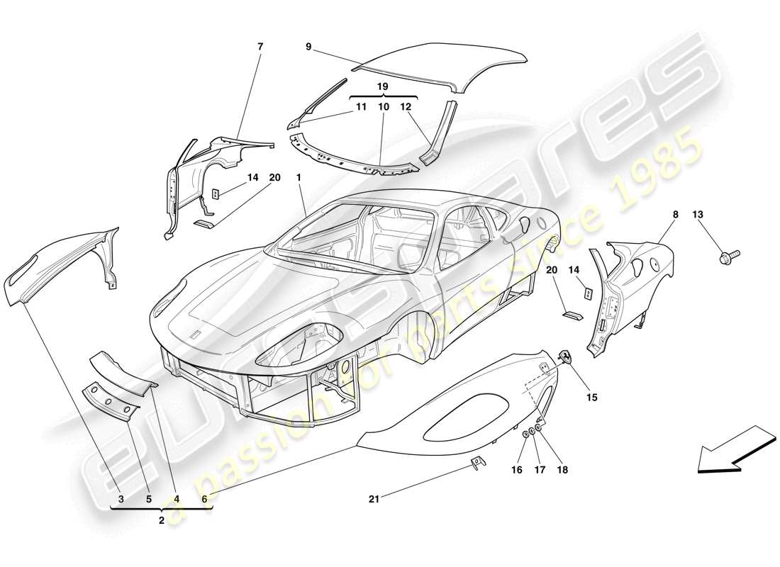 ferrari f430 scuderia spider 16m (europe) bodyshell - exterior trim part diagram